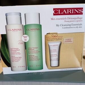 Clarins My Cleansing Essentials Set with Velvet Beauty Purse NWT